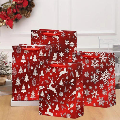 4er-Pack Weihnachtspapier-Geschenktüten mit Griffen, rote Bonbontüten