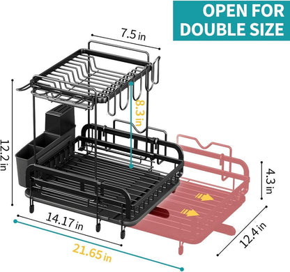 Erweiterbares Abtropfgestell Geschirr 2-stufig Schwarz Stainless Steel