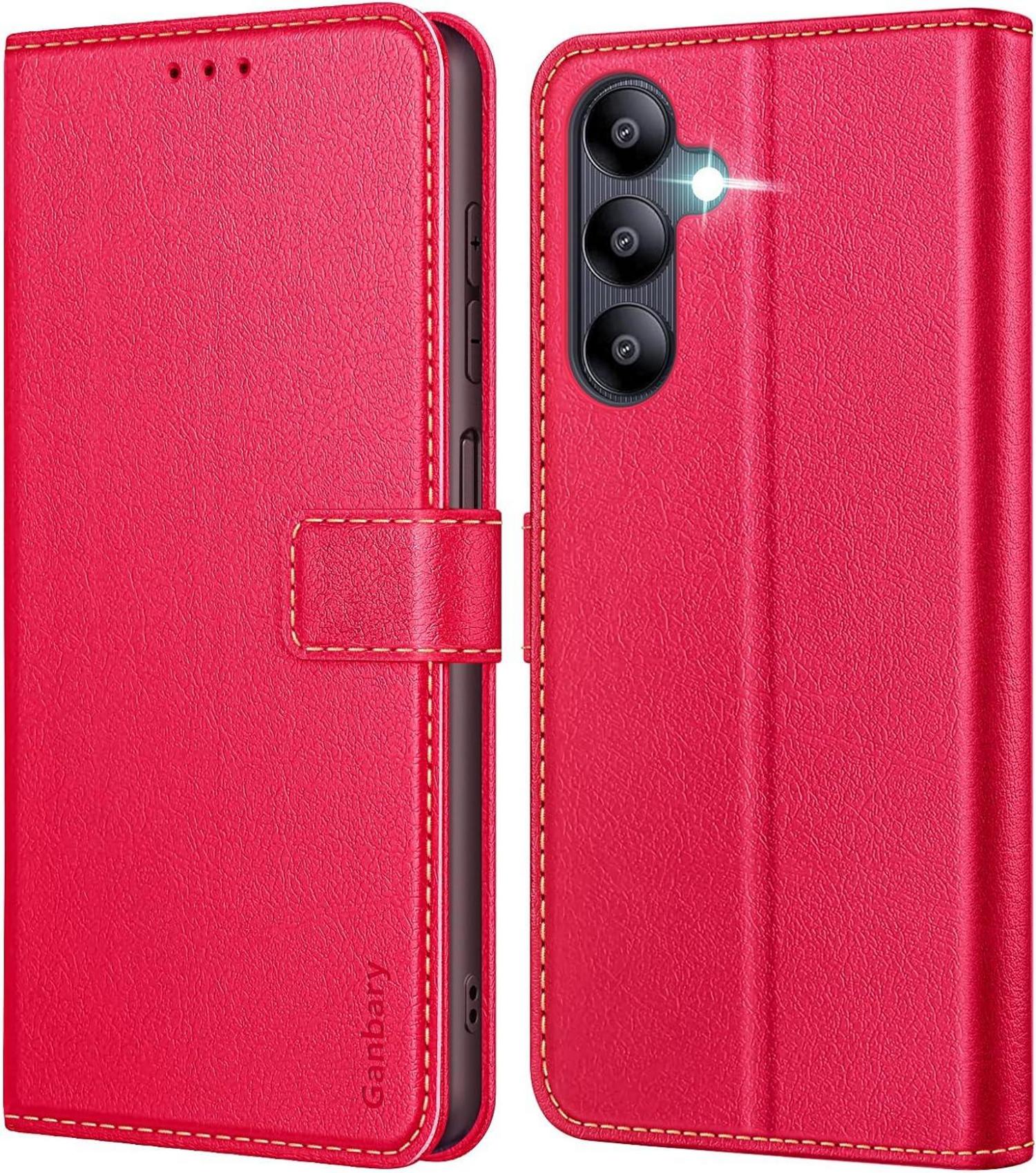 Samsung Galaxy A05s Handyhülle Leder Klapphülle Rot mit