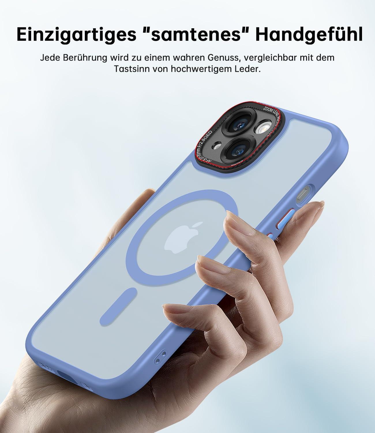 iPhone 15 Hülle MagSafe Kameraschutz Blau Stoßfest Matt