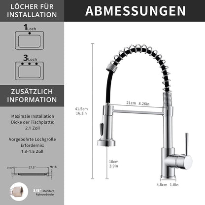 TIMACO Küchenarmatur Chrom mit Spiralfeder und