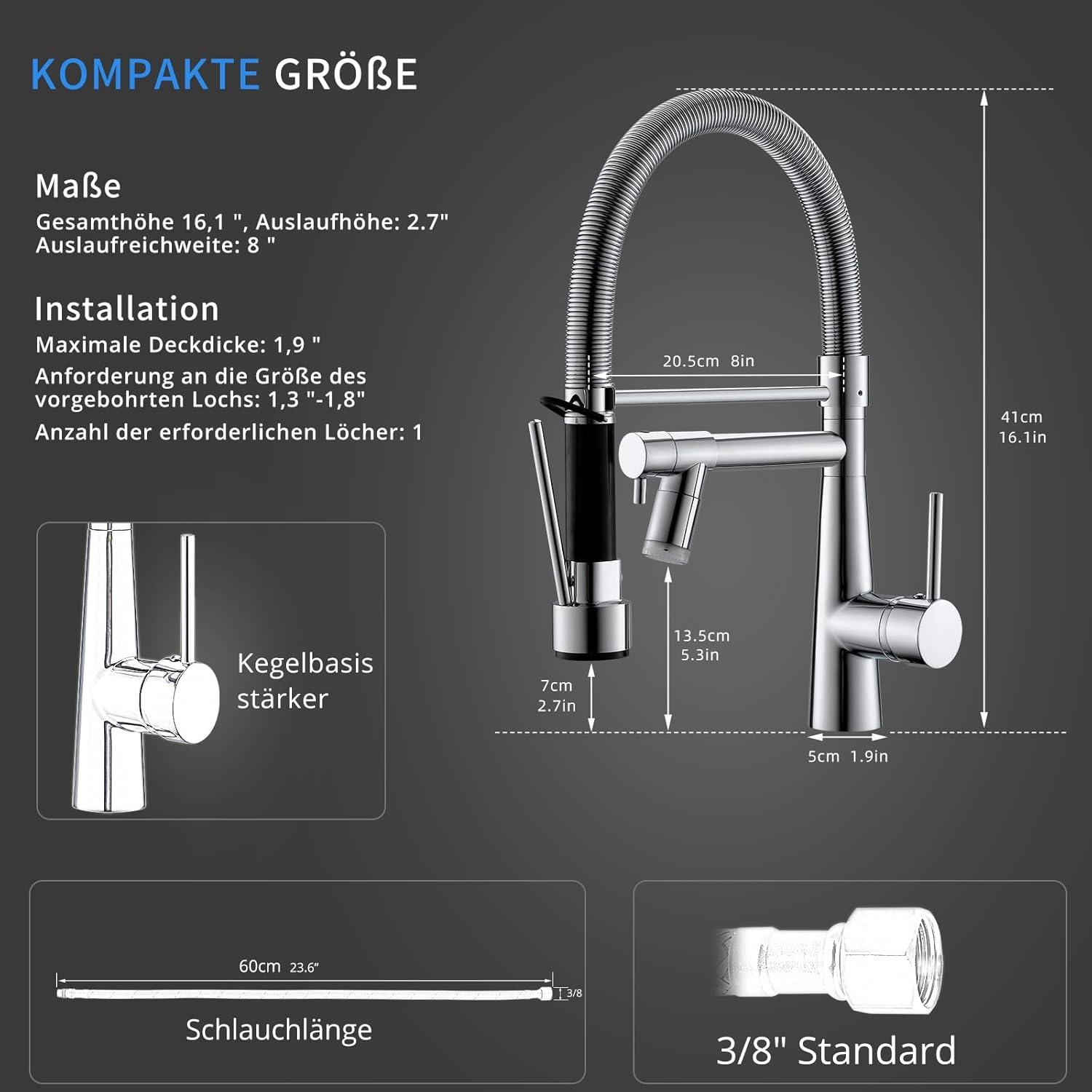 LED Wasserhahn Küche Chrom Pull-Down-Spray 360° Schwenkbar
