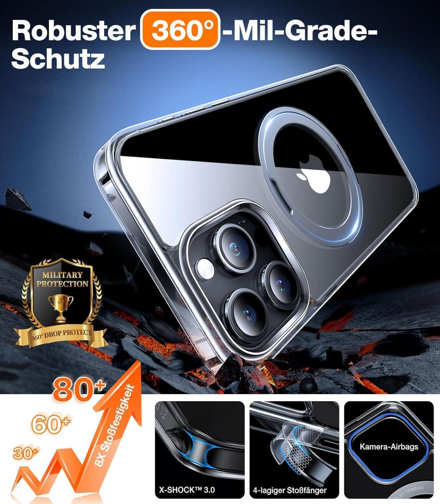 TORRAS iPhone 15 Pro Max Hülle MagSafe 360° Magnetring Ständer Anti-Vergilbung Schutz