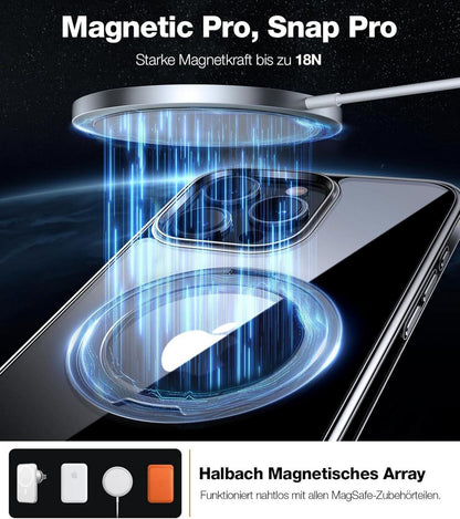 TORRAS iPhone 15 Pro Hülle MagSafe 360° Magnetständer Transparent