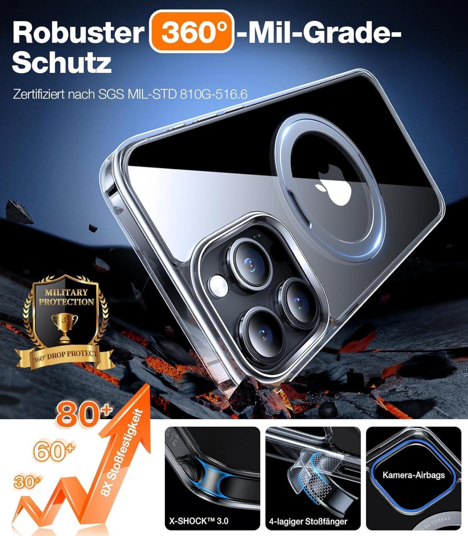 Magnetische Ringständer iPhone 15 Pro Hülle MagSafe Stoßfest Luxus Transparent