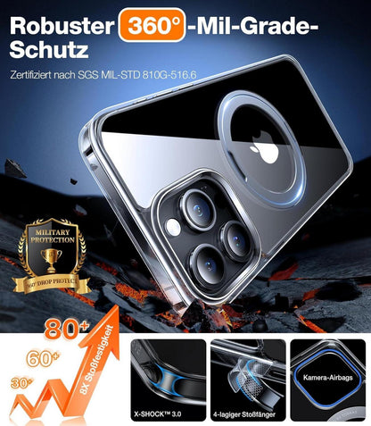 Magnetische Ringständer iPhone 15 Pro Hülle MagSafe Stoßfest Luxus Transparent