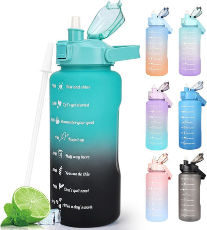 2L Trinkflasche BPA-frei mit Zeitmarkierung & Strohhalm