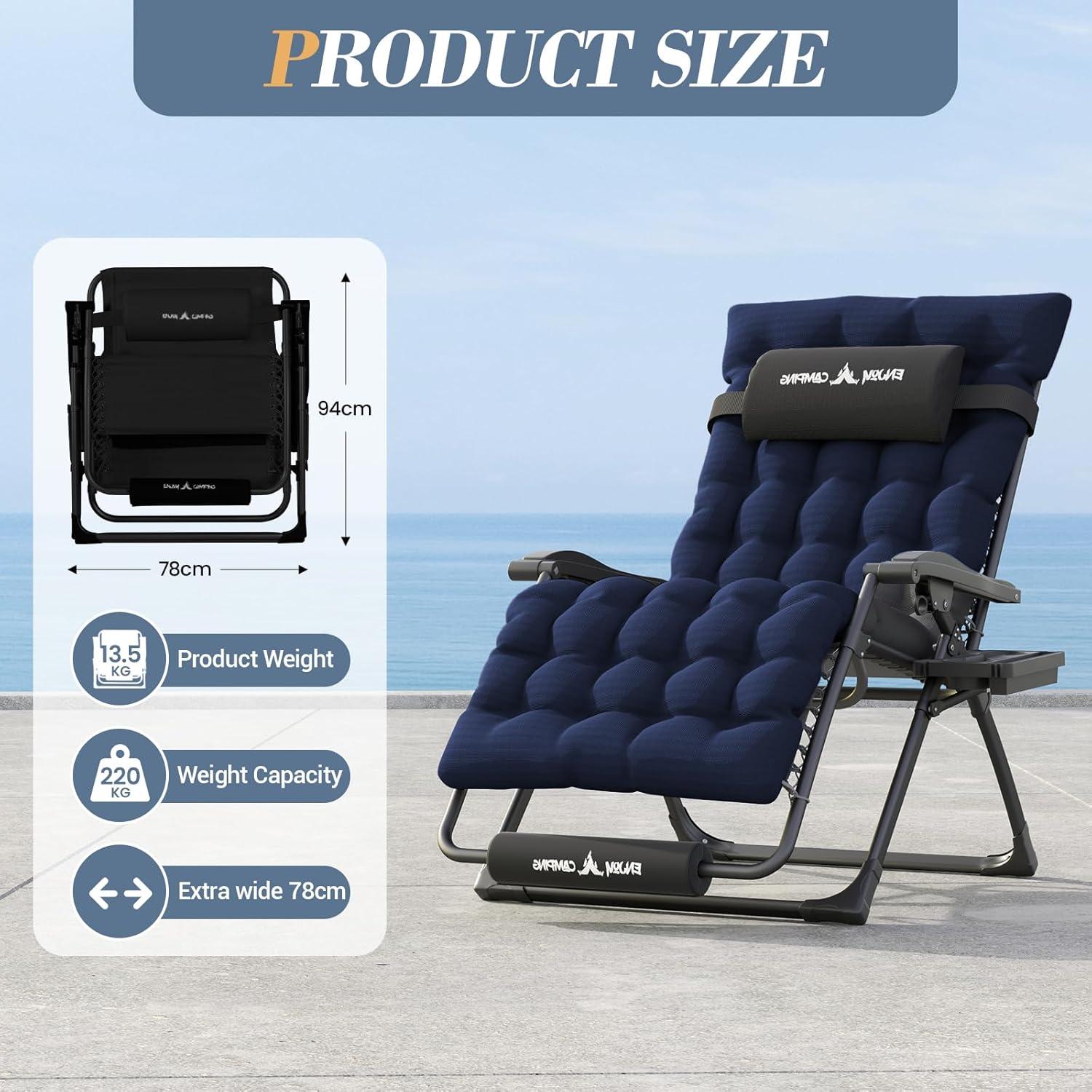 UDPATIO Sonnenliege Klappbar Navy XX-Large mit Getränkehalter - verstellbar, extra groß, pflegeleicht