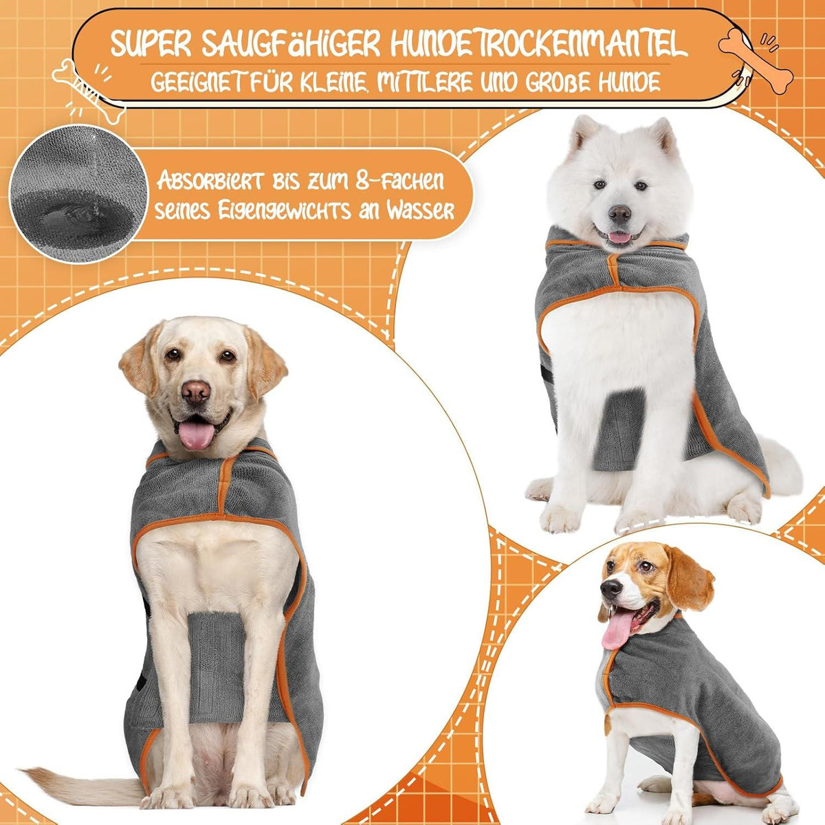 Hundebademantel Mikrofaser Saugfähig Trocknend Verstellbare Träger