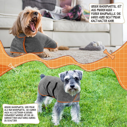 Hundebademantel Mikrofaser Saugfähig Trocknend Verstellbar Grau XS-XL