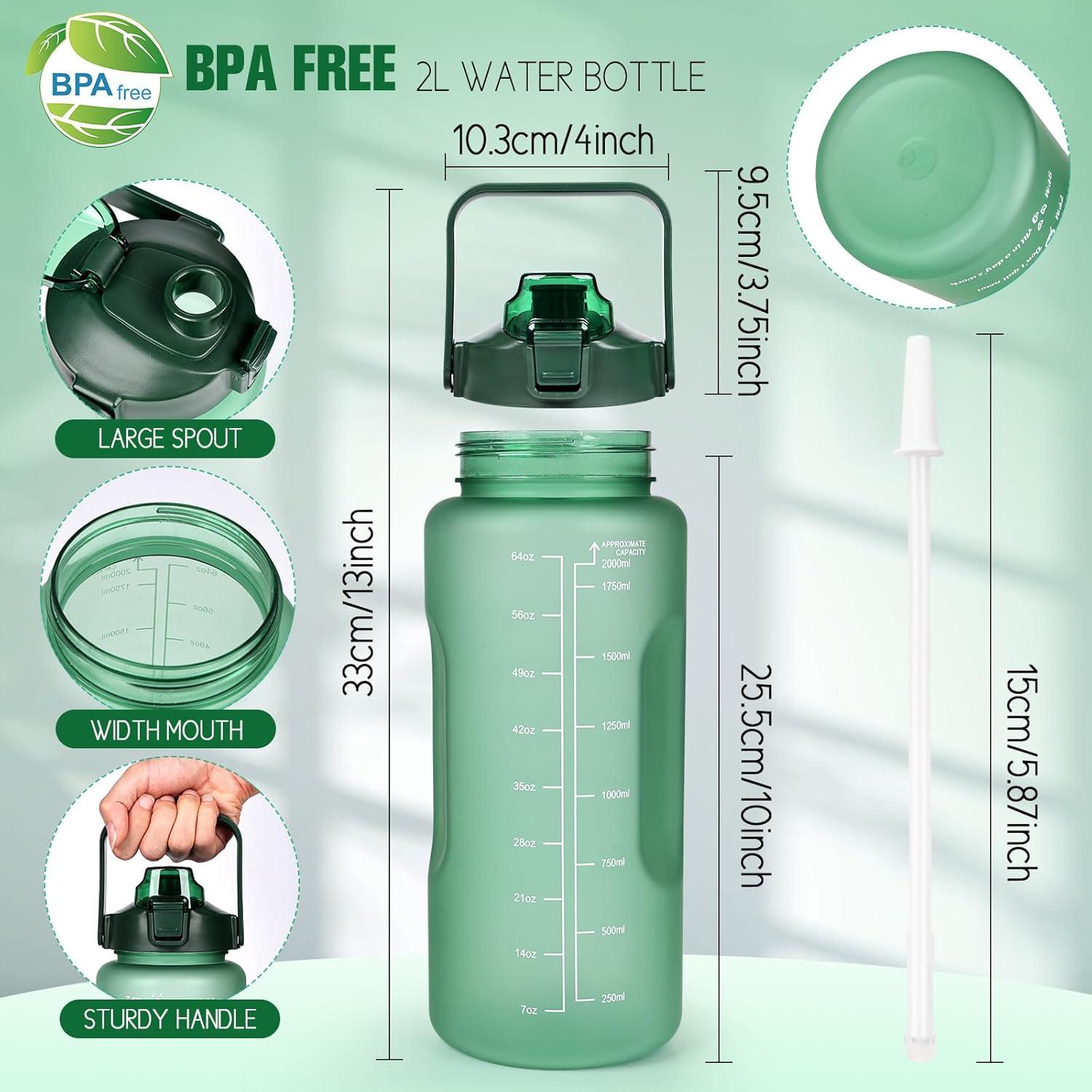 2L Trinkflasche mit Zeitmarkierung, Strohhalm & Lock