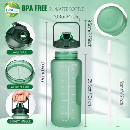 2L Trinkflasche mit Zeitmarkierung, Strohhalm & Lock