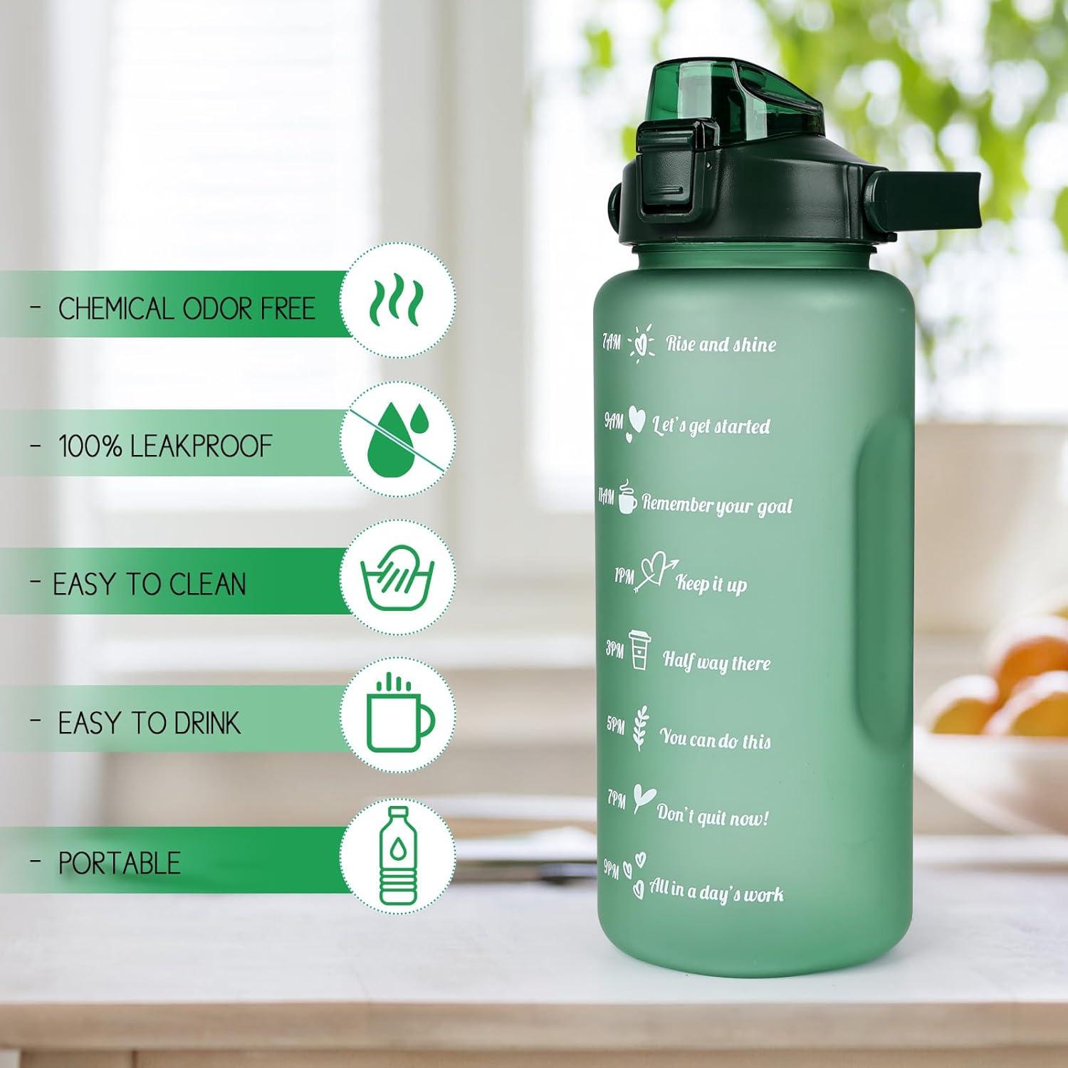 2L Trinkflasche BPA Free Sport Wasserflasche mit Zeitmarkierung und Strohhalm