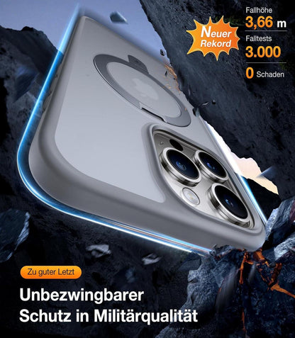 iPhone 15 Pro Hülle MagSafe Magnetkraft Ständer Militärschutz Grau