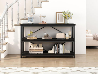 Schmaler Holz Konsolentisch Bücherregal 3 Ebenen, 120 x 34 x 74