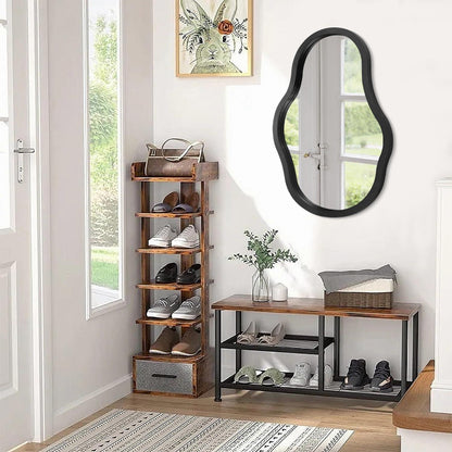 Moderner Wandspiegel Schwarz mit Holzrahmen – Asymmetrisch 65x45cm