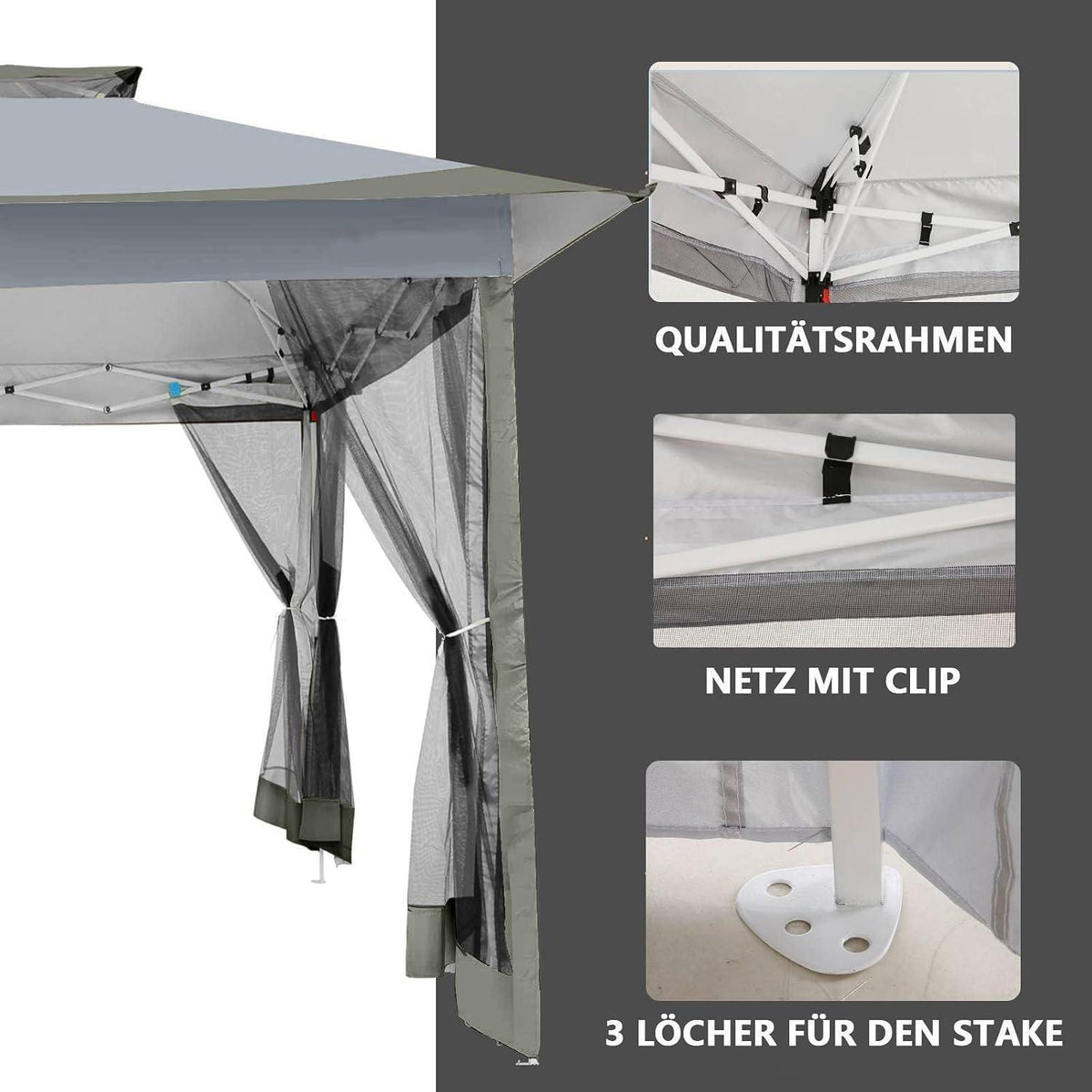 3x3 Gartenpavillon wasserdicht, Pop-Up mit Moskitonetz