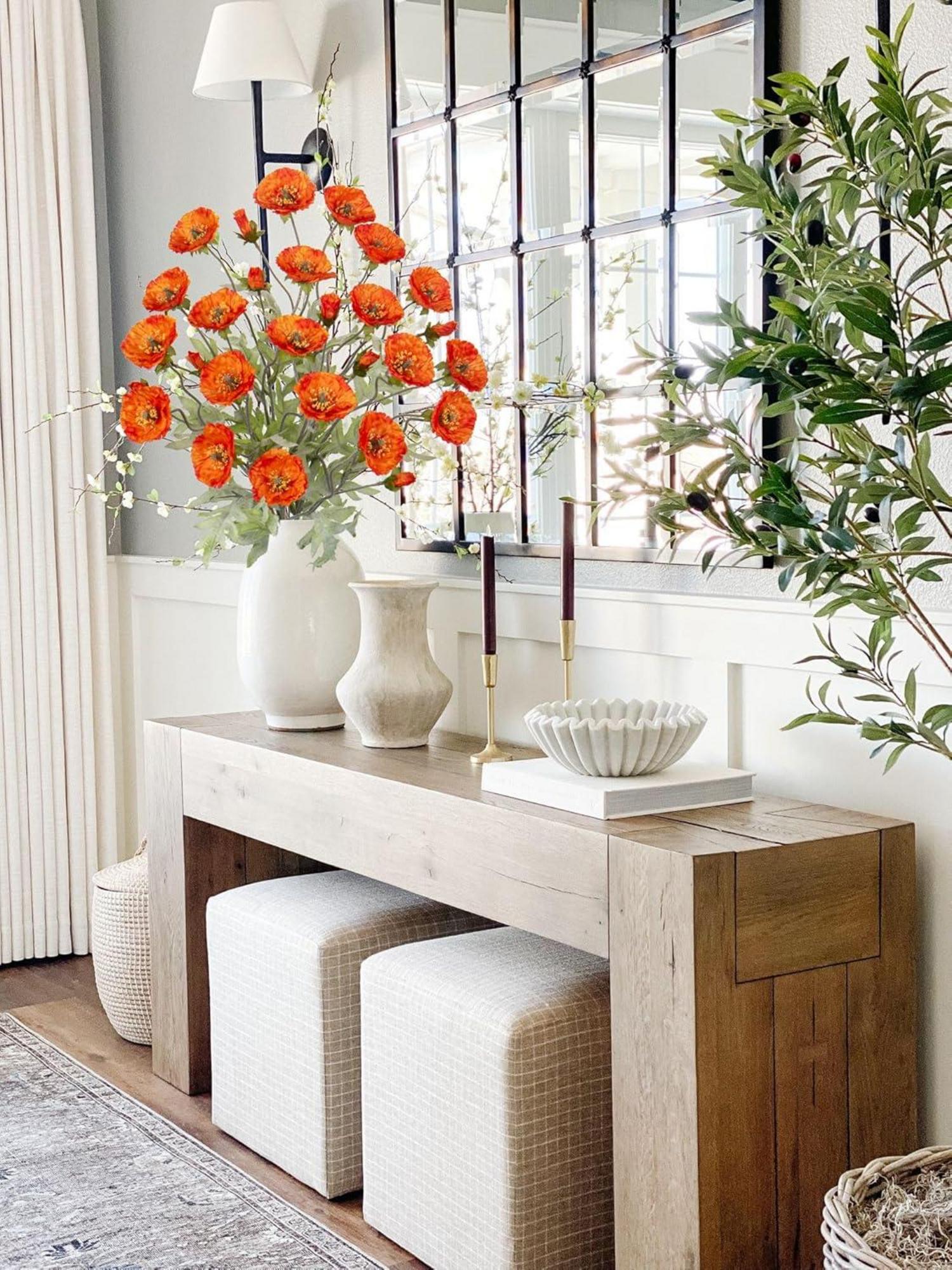 Künstliche Mohnblume Dekoblumen Set Orange 3er-Pack 70cm Blüte 7cm