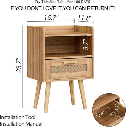 Nachttisch Rattan Beistelltisch Schublade Holz Beine Eiche