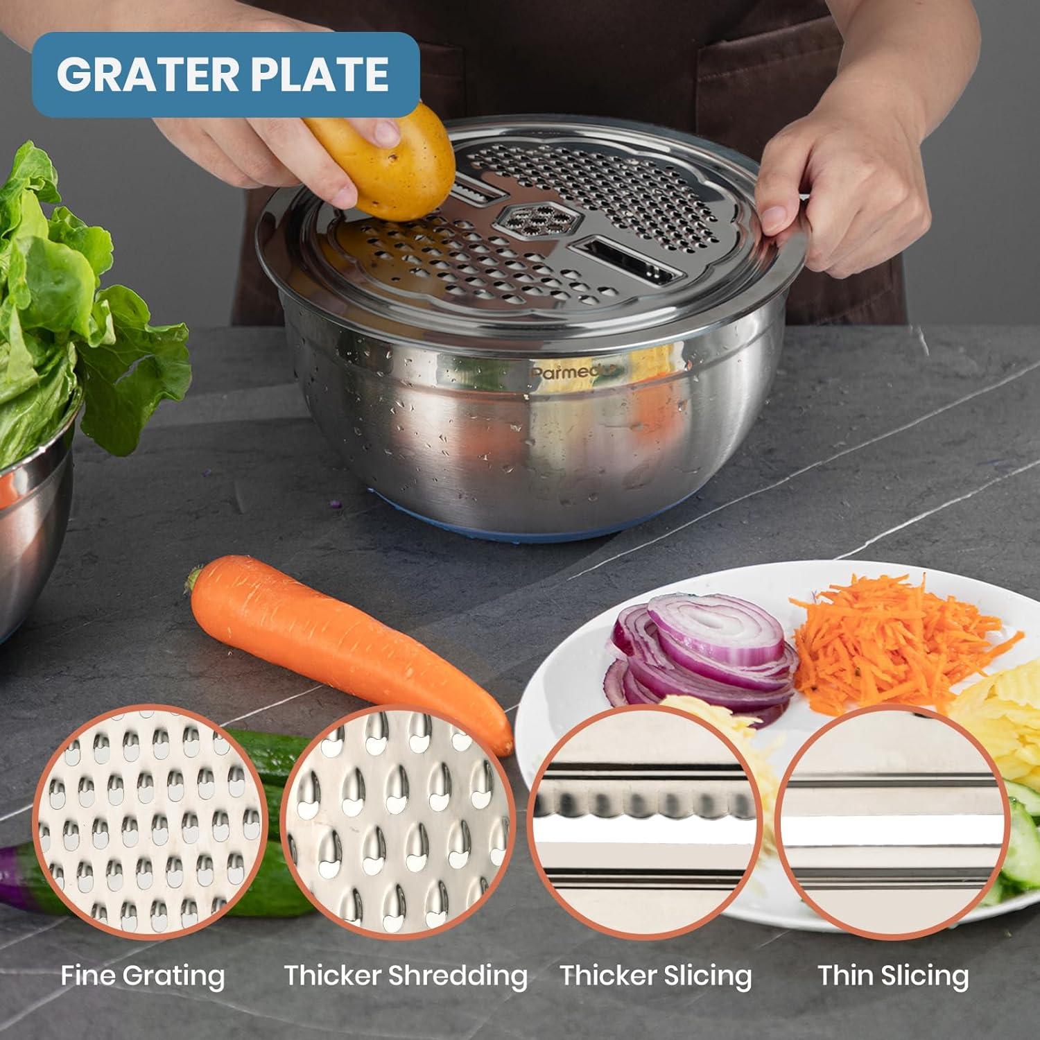 Edelstahl Rührschüssel Set 5-in-1: 3 tiefe Salatschüsseln 4,5L 4L 2,5L mit