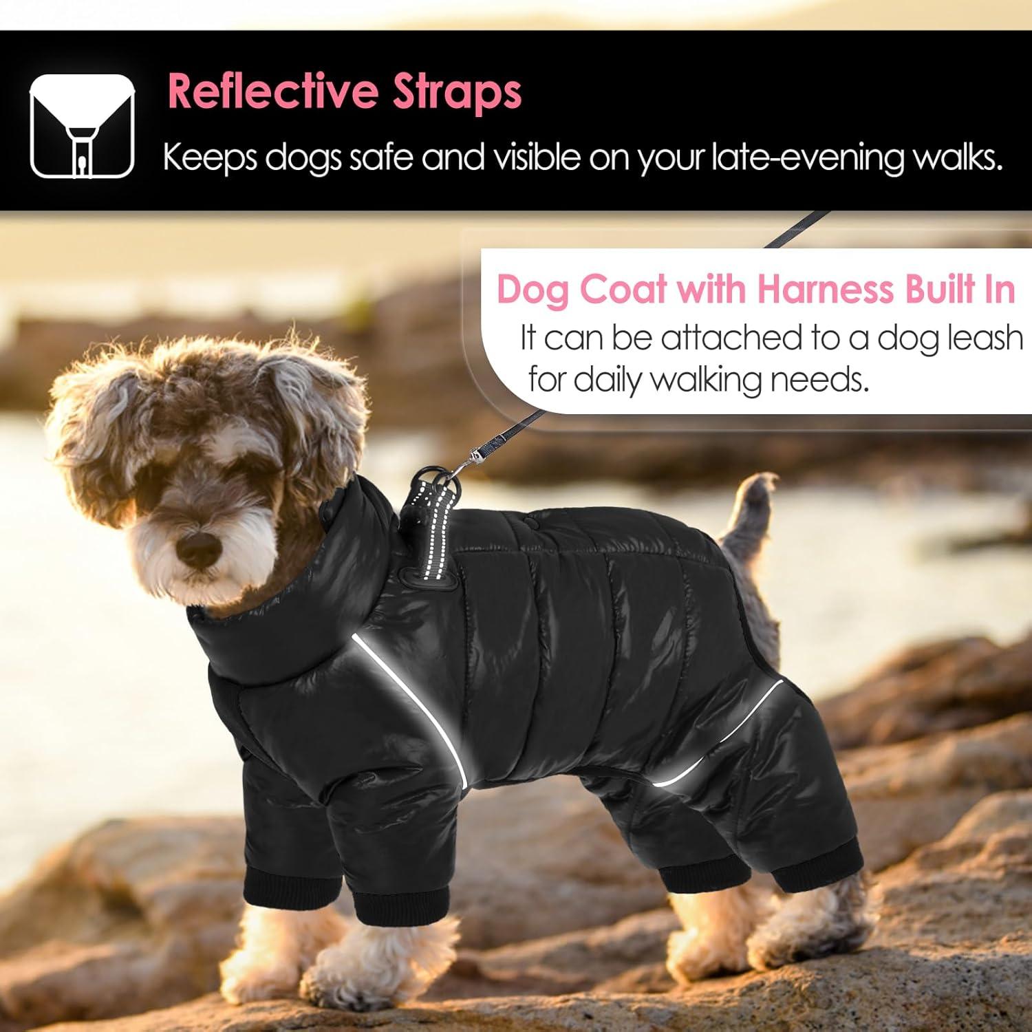 AOFITEE Winter Hundemantel für Kleine und Mittel Hunde, Wintermantel mit Reflektierender Streifen - Schwarz