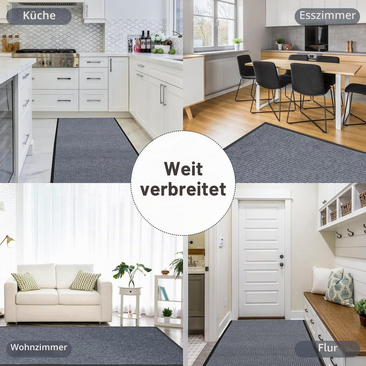 Grauer Teppichläufer 90x500 cm - Rutschfest & Waschbar