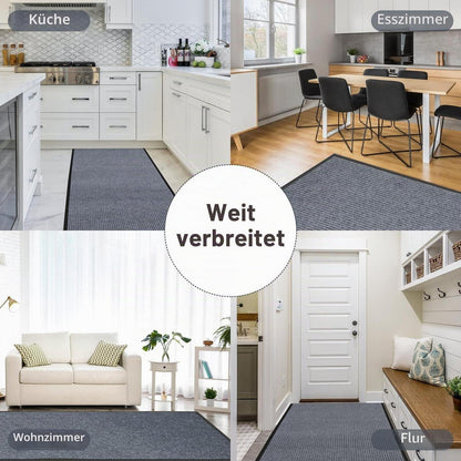 Grauer Teppichläufer 90x500 cm - Rutschfest & Waschbar