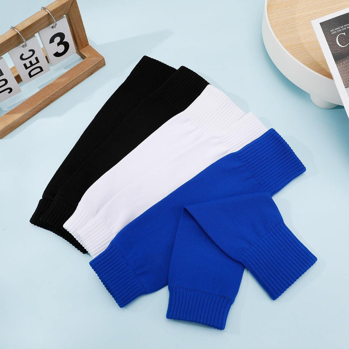 Kinder Fußball Stutzen 3 Paar Sportsocken Sleeves Tubes 32-36 Schwarz Weiß Blau