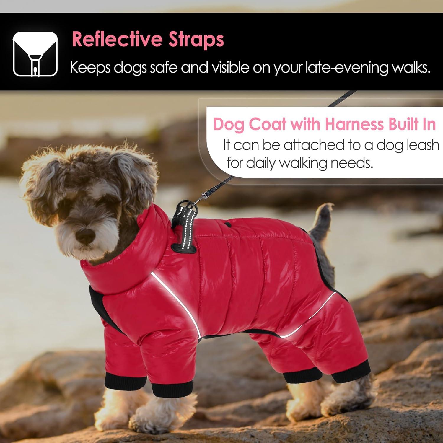 AOFITEE Wasserdichter Hundemantel Winter mit Reflektierbarem Streifen XL Rot