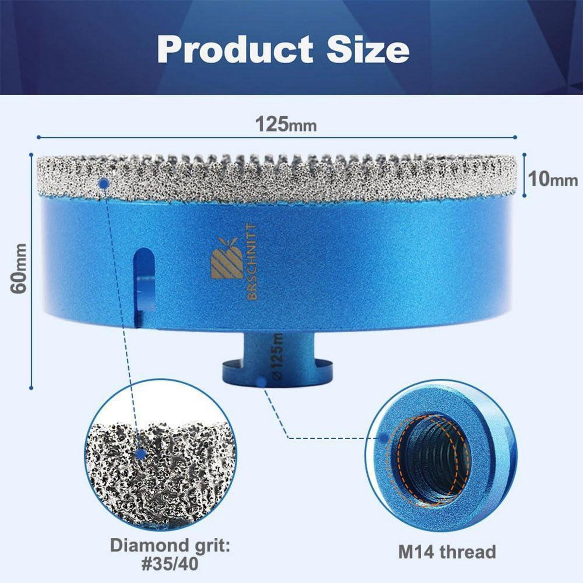 Diamant Fliesenbohrer 125mm M14 für Winkelschleifer (2 Stück)