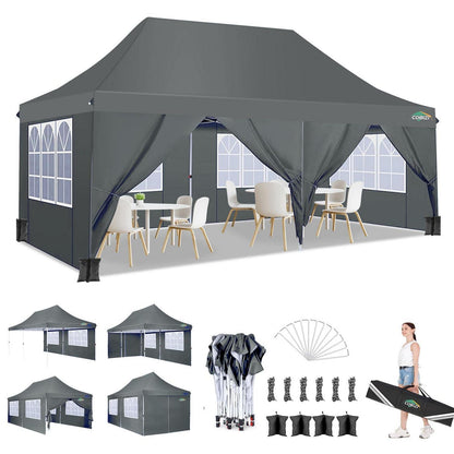 3x6m Faltpavillon Wasserdicht mit Seitenwänden – Partyzelt für Garten