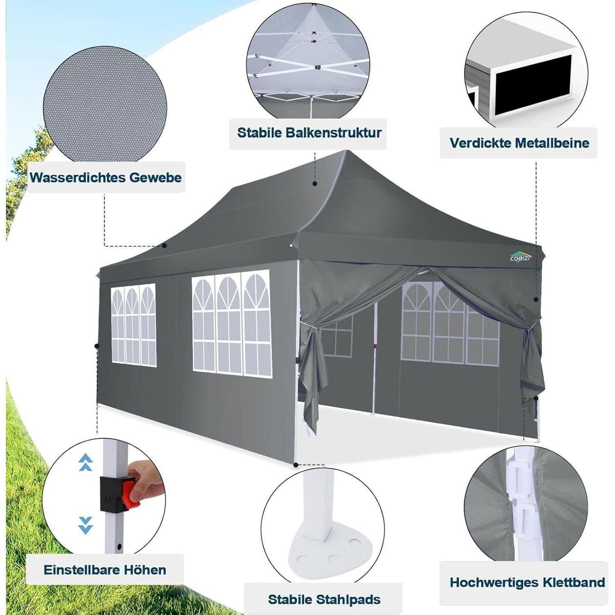 3x6m Faltpavillon Wasserdicht mit Seitenwänden – Partyzelt für Garten