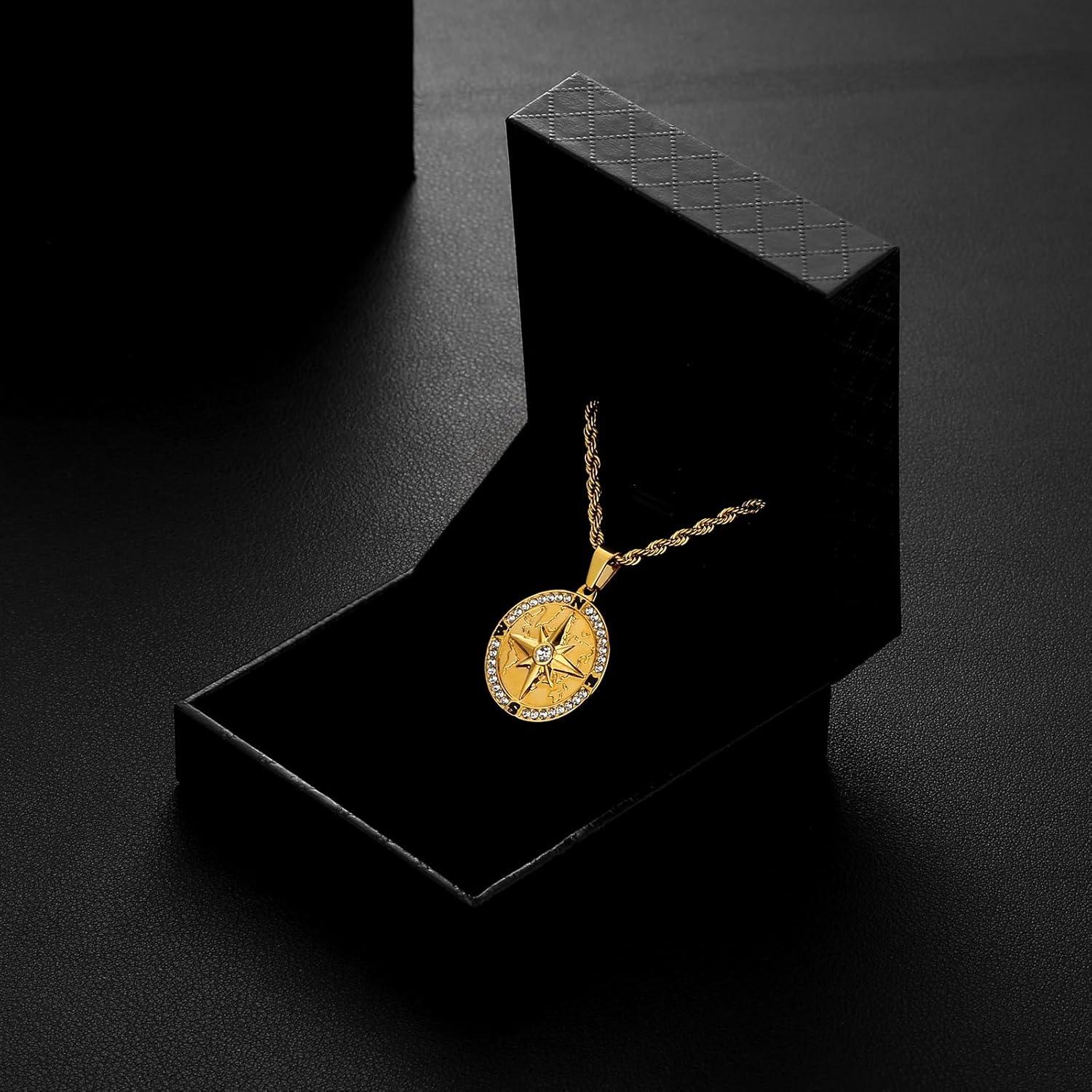 Herren Kette mit Kompass Anhänger 18K vergoldet Edelstahl 55,9cm