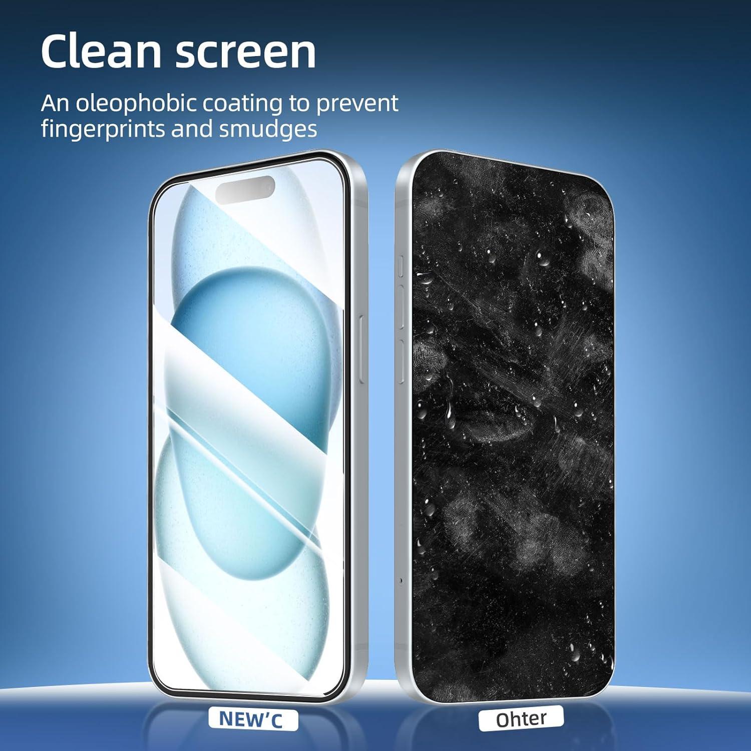 NEW'C 3er Pack Panzer Schutz Glas für iPhone 16/15/15 Pro 6,1 Zoll