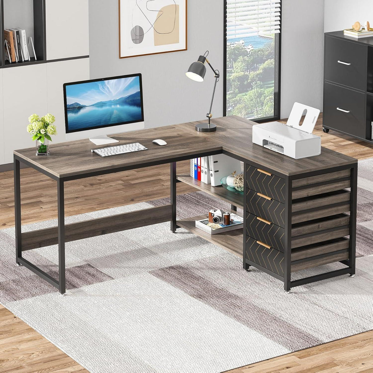 L-förmiger Schreibtisch mit Schubladen – Eckschreibtisch für Büro & Home Office