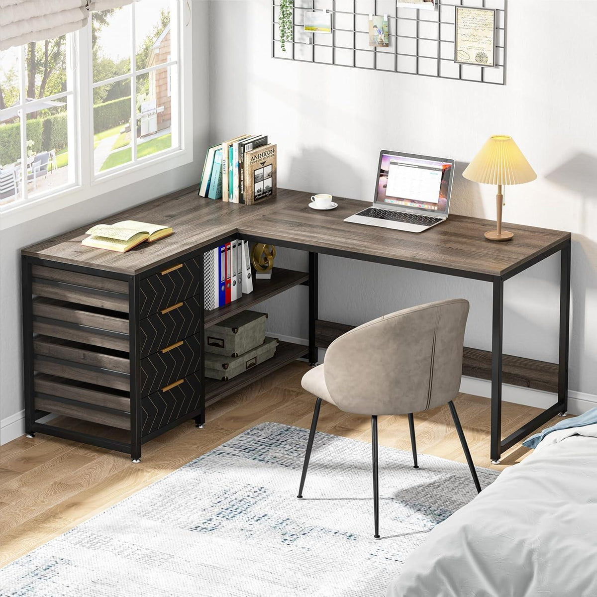 L-förmiger Schreibtisch mit Schubladen – Eckschreibtisch für Büro & Home Office
