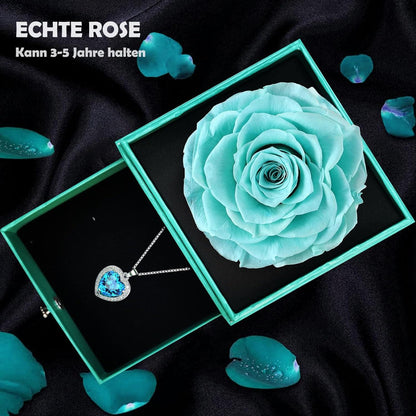 Ewige Rosen Kette mit Aquamarin Kristall Herz Halskette