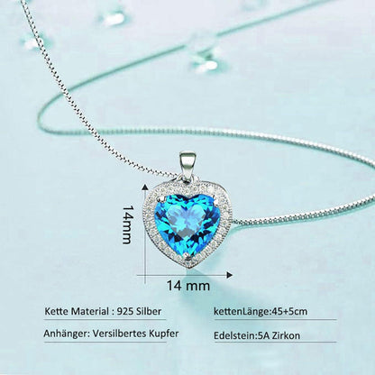 Ewige Aquamarin Rosen Kette Silber 925 Damen Kristall Herz Halskette