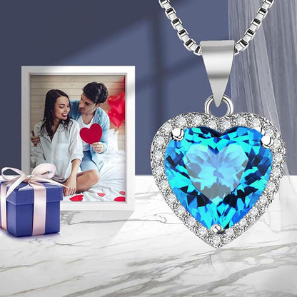 Ewige Rose Aquamarin Kette Silber 925 Damen Geschenkbox Herzhalskette