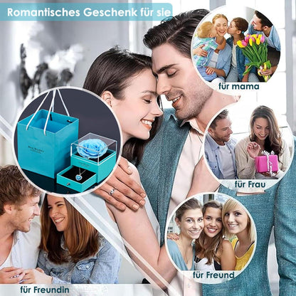 Ewige Rose Aquamarin Kette Silber 925 Damen Herz Kristall Halskette Blau Rose