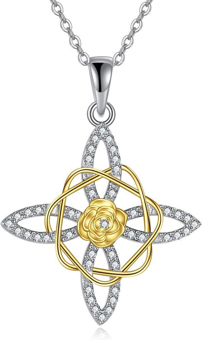 Celtic Knot Rose Pendant Necklace Women Girls Jewelry
