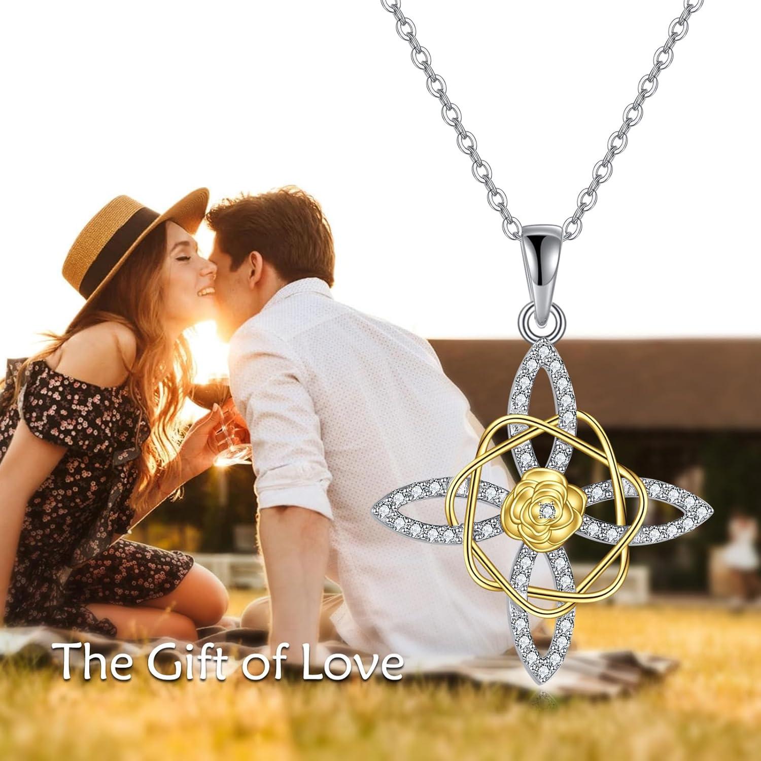 Celtic Knot Necklace 925 Sterling Silver Gold Plated Rose Pendant Gift