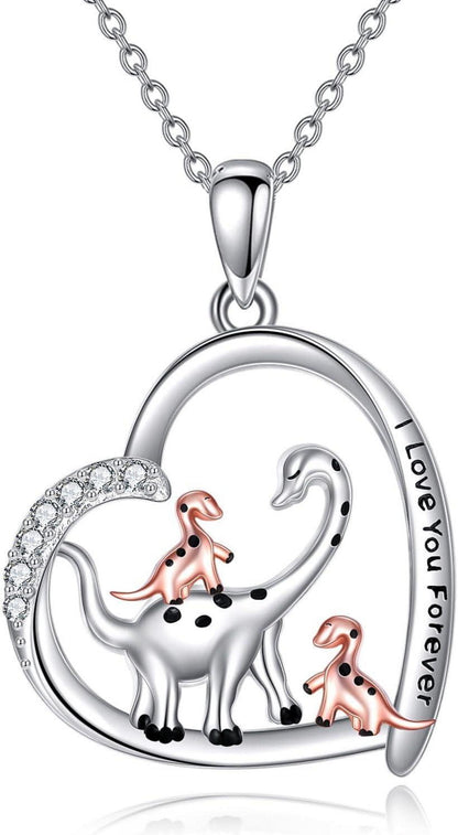 Herz Dinosaurier Halskette Sterling Silber Mutter Kinder Schmuck