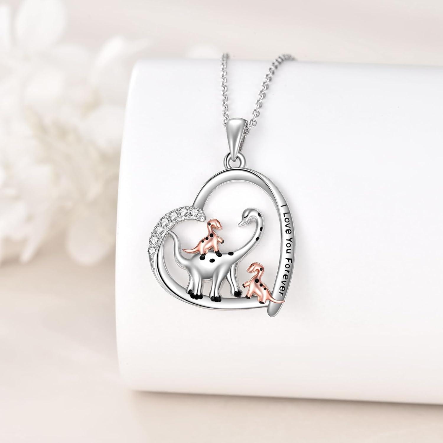 Herz Dinosaurier Halskette Sterling Silber Mutter Kinder