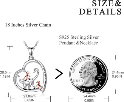 Herz Dinosaurier Halskette 925 Sterling Silber Frauen Mädchen_zusätzliches Keyword: Mutter Kinder