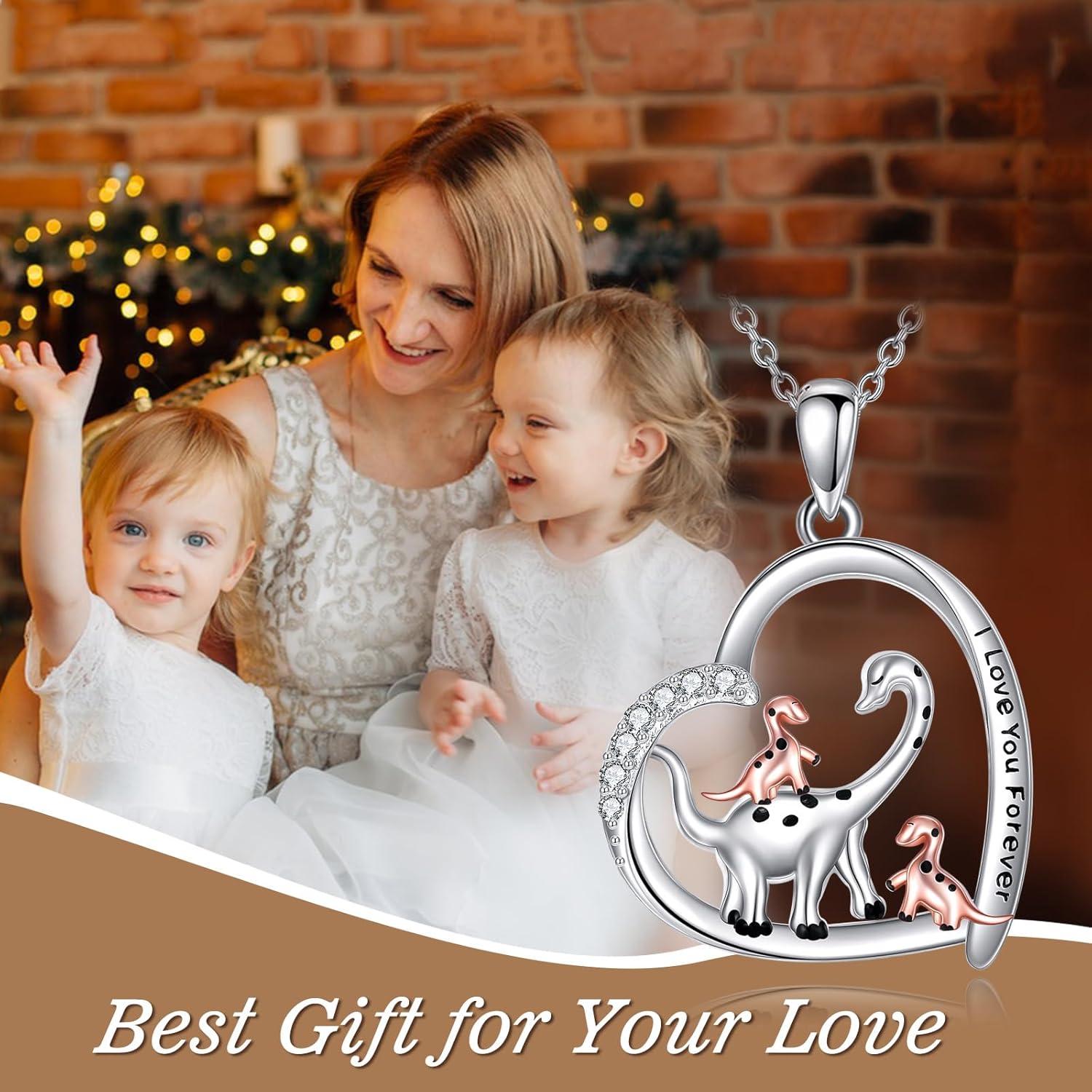 Herz Dinosaurier Halskette Sterling Silber Mutter Kinder Geschenk