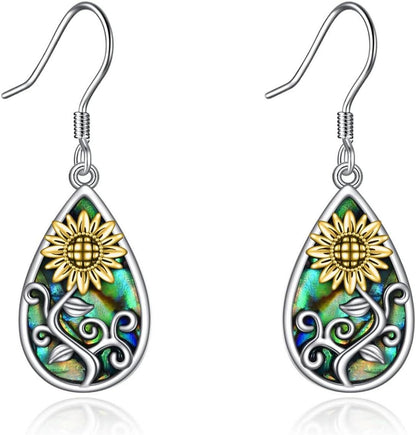 Sonnenblume Abalone Shell Dangle Ohrringe 925 Silber