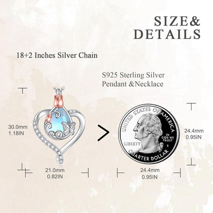 Mondstein Schmetterling Halskette 925 Sterling Silber Herz Anhänger