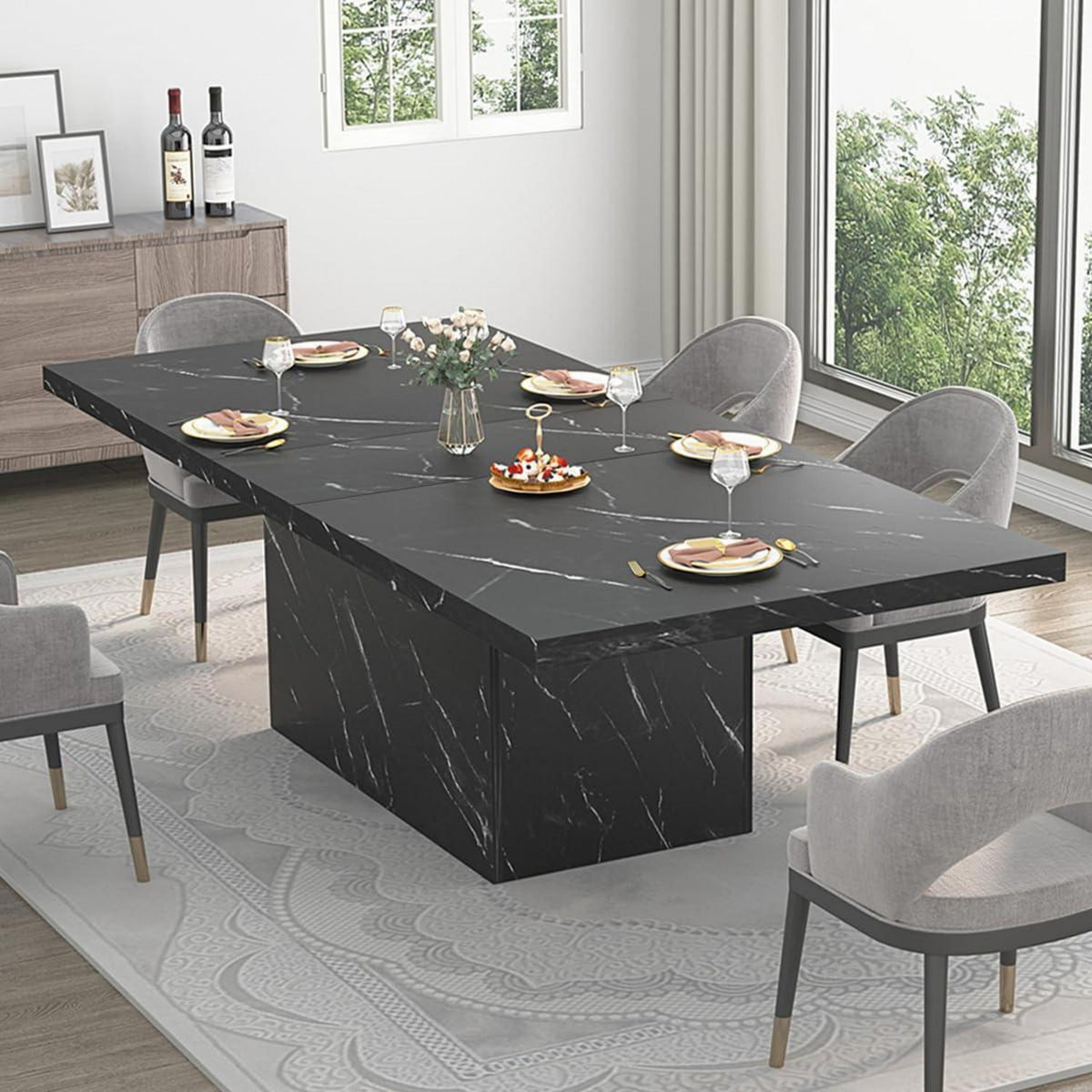 Moderner Esstisch Schwarz 180x80cm – Küchentisch für 6-8 Personen
