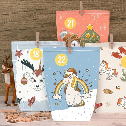 Adventskalender Tüten Einhorn Motiv 24 bedruckte